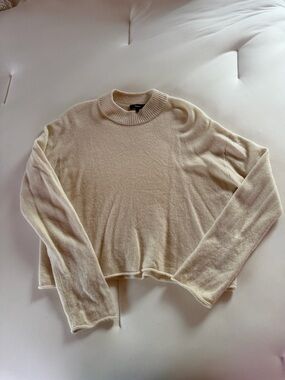 Theory Cream Ribbed Crewneck Sweater